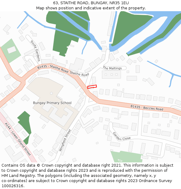 63, STAITHE ROAD, BUNGAY, NR35 1EU: Location map and indicative extent of plot