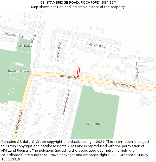 63, STAMBRIDGE ROAD, ROCHFORD, SS4 1DY: Location map and indicative extent of plot