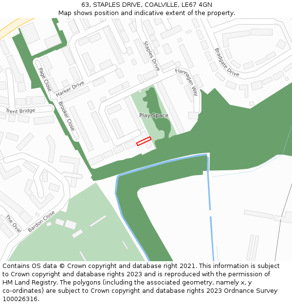 63, STAPLES DRIVE, COALVILLE, LE67 4GN: Location map and indicative extent of plot