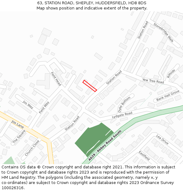 63, STATION ROAD, SHEPLEY, HUDDERSFIELD, HD8 8DS: Location map and indicative extent of plot