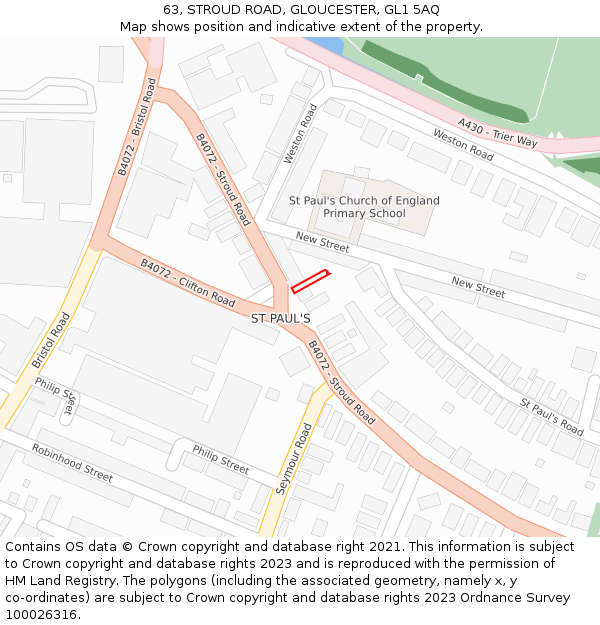 63, STROUD ROAD, GLOUCESTER, GL1 5AQ: Location map and indicative extent of plot