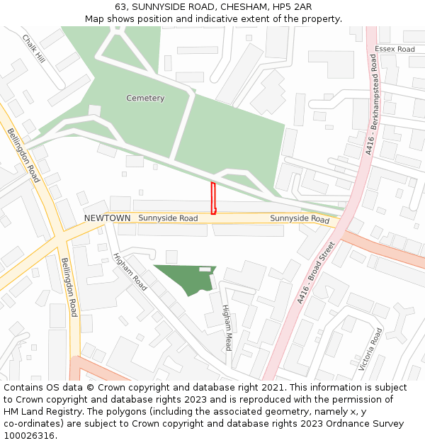 63, SUNNYSIDE ROAD, CHESHAM, HP5 2AR: Location map and indicative extent of plot