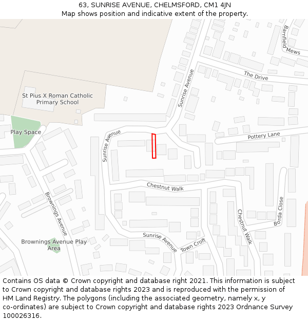 63, SUNRISE AVENUE, CHELMSFORD, CM1 4JN: Location map and indicative extent of plot