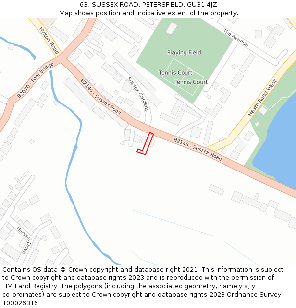 63, SUSSEX ROAD, PETERSFIELD, GU31 4JZ: Location map and indicative extent of plot