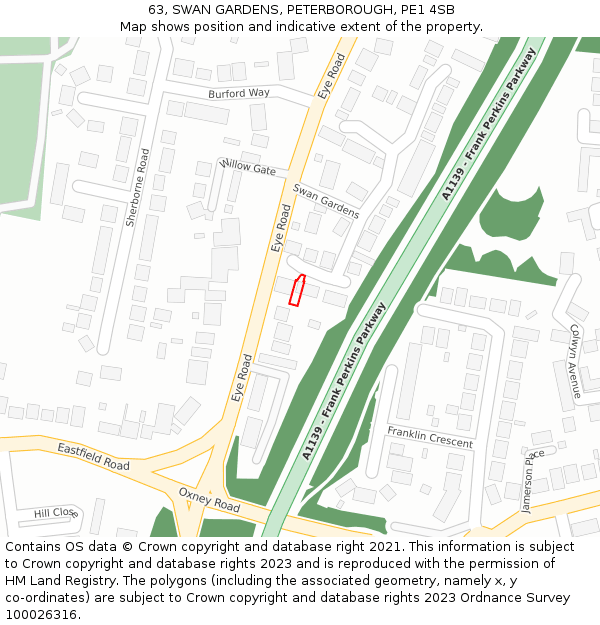 63, SWAN GARDENS, PETERBOROUGH, PE1 4SB: Location map and indicative extent of plot