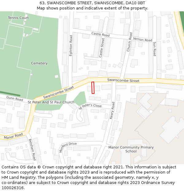 63, SWANSCOMBE STREET, SWANSCOMBE, DA10 0BT: Location map and indicative extent of plot