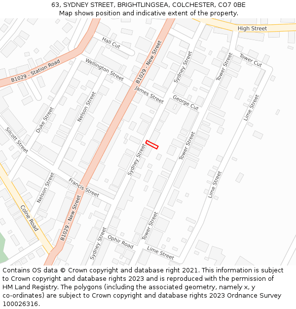63, SYDNEY STREET, BRIGHTLINGSEA, COLCHESTER, CO7 0BE: Location map and indicative extent of plot