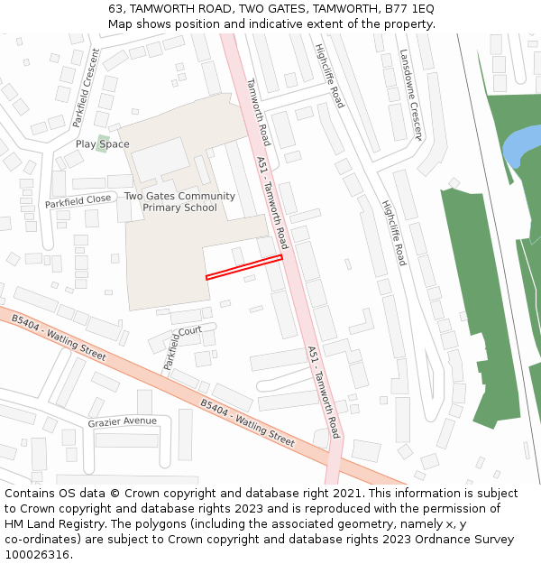 63, TAMWORTH ROAD, TWO GATES, TAMWORTH, B77 1EQ: Location map and indicative extent of plot