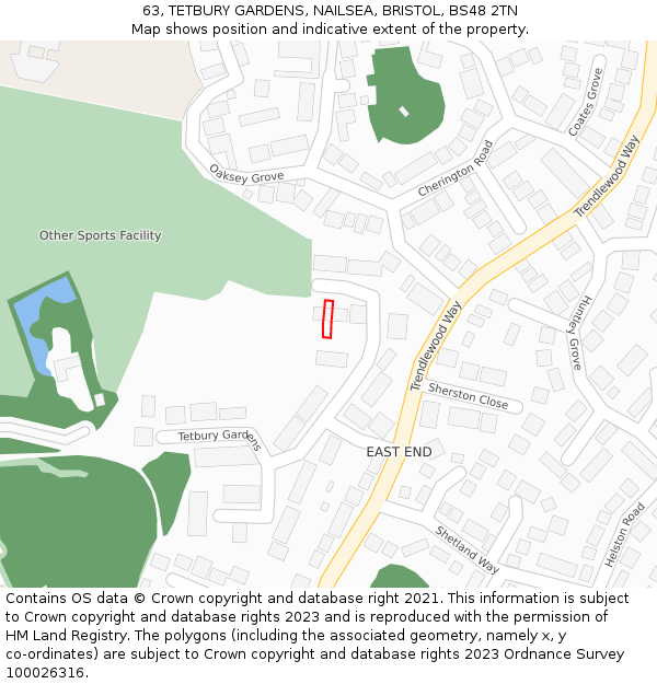 63, TETBURY GARDENS, NAILSEA, BRISTOL, BS48 2TN: Location map and indicative extent of plot