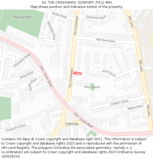 63, THE CROSSWAYS, GOSPORT, PO12 4RH: Location map and indicative extent of plot
