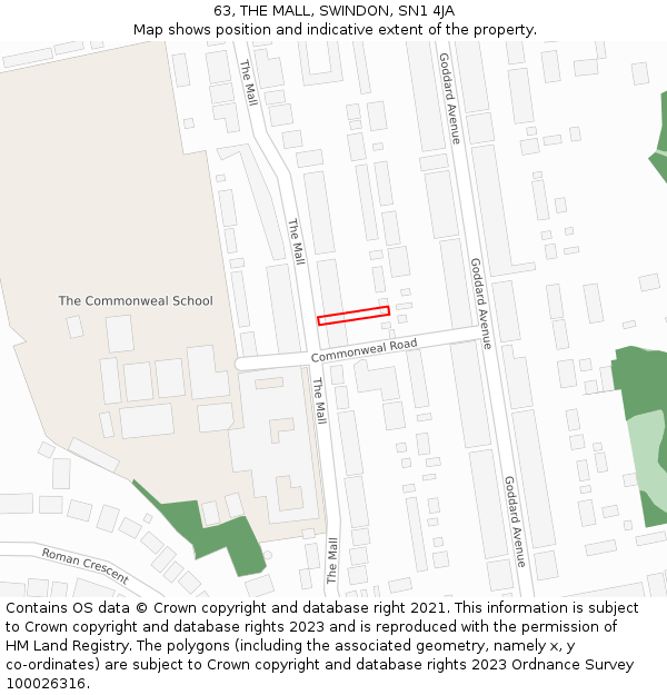 63, THE MALL, SWINDON, SN1 4JA: Location map and indicative extent of plot