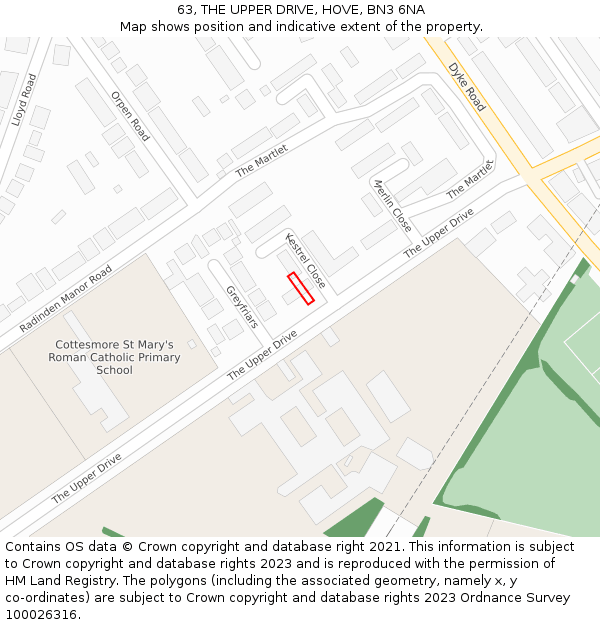 63, THE UPPER DRIVE, HOVE, BN3 6NA: Location map and indicative extent of plot