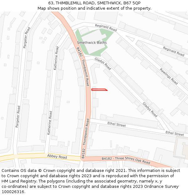 63, THIMBLEMILL ROAD, SMETHWICK, B67 5QP: Location map and indicative extent of plot