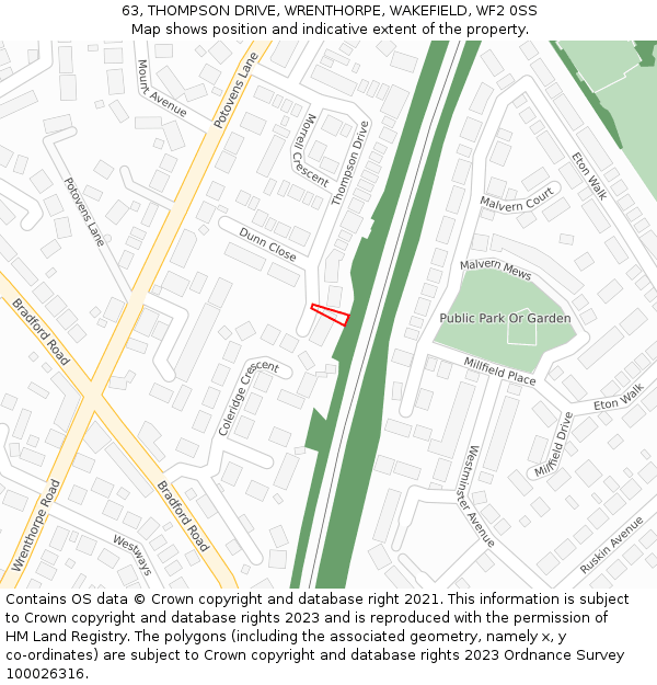 63, THOMPSON DRIVE, WRENTHORPE, WAKEFIELD, WF2 0SS: Location map and indicative extent of plot