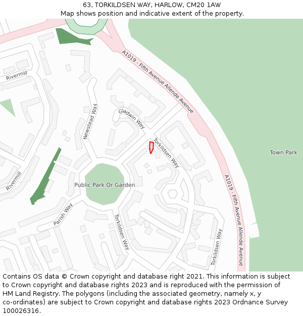 63, TORKILDSEN WAY, HARLOW, CM20 1AW: Location map and indicative extent of plot