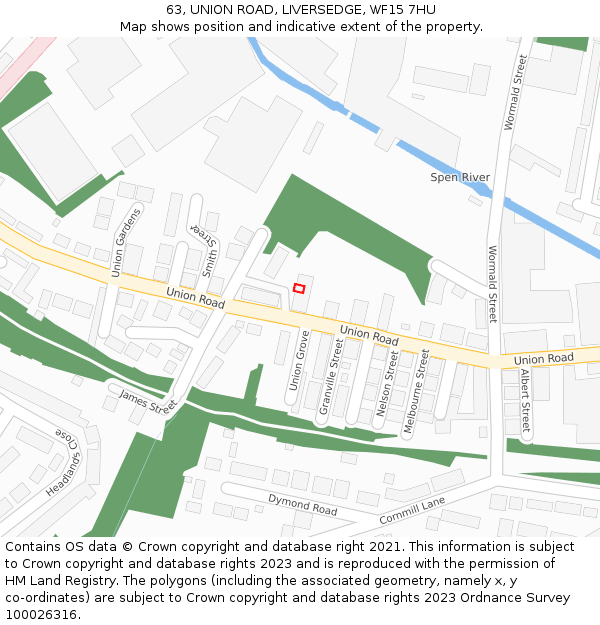 63, UNION ROAD, LIVERSEDGE, WF15 7HU: Location map and indicative extent of plot