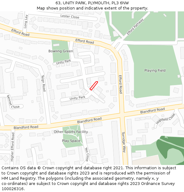 63, UNITY PARK, PLYMOUTH, PL3 6NW: Location map and indicative extent of plot