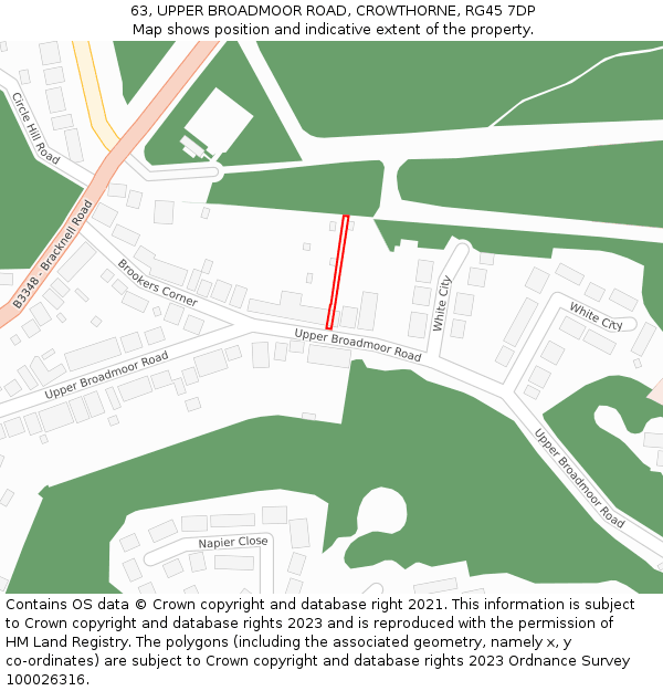 63, UPPER BROADMOOR ROAD, CROWTHORNE, RG45 7DP: Location map and indicative extent of plot