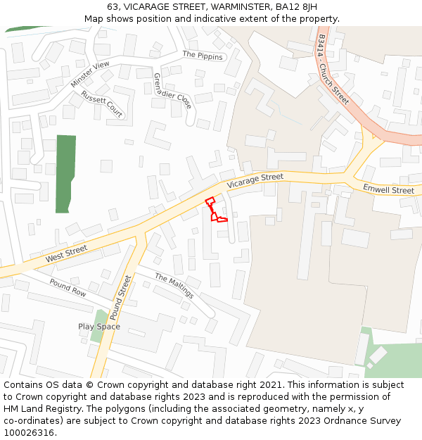 63, VICARAGE STREET, WARMINSTER, BA12 8JH: Location map and indicative extent of plot