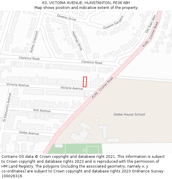 63, VICTORIA AVENUE, HUNSTANTON, PE36 6BY: Location map and indicative extent of plot