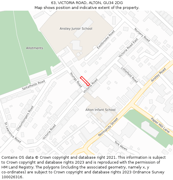63, VICTORIA ROAD, ALTON, GU34 2DG: Location map and indicative extent of plot