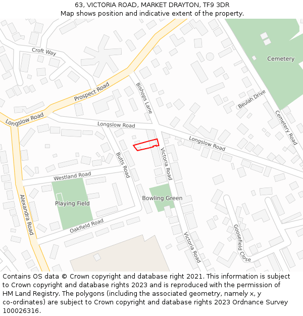 63, VICTORIA ROAD, MARKET DRAYTON, TF9 3DR: Location map and indicative extent of plot