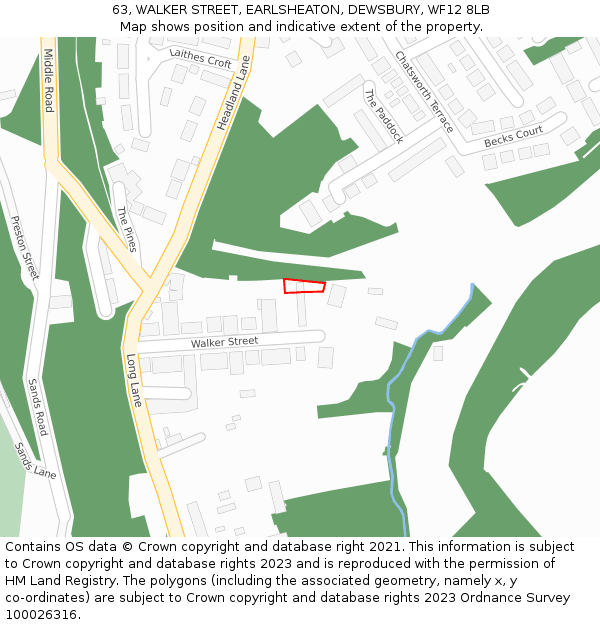 63, WALKER STREET, EARLSHEATON, DEWSBURY, WF12 8LB: Location map and indicative extent of plot