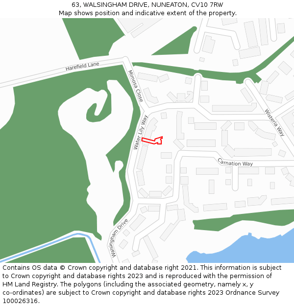 63, WALSINGHAM DRIVE, NUNEATON, CV10 7RW: Location map and indicative extent of plot