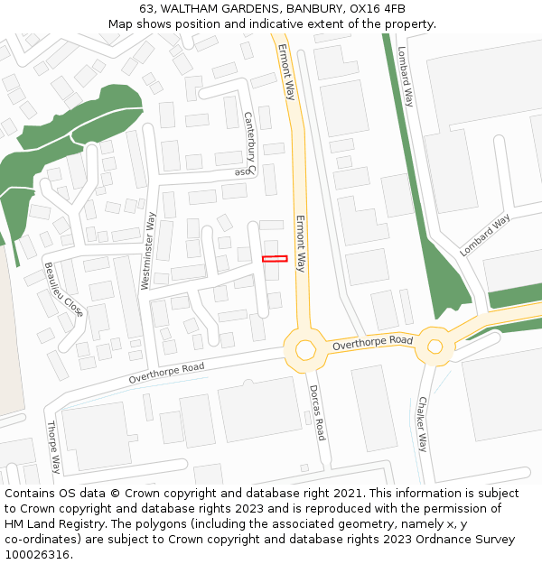 63, WALTHAM GARDENS, BANBURY, OX16 4FB: Location map and indicative extent of plot