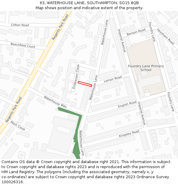 63, WATERHOUSE LANE, SOUTHAMPTON, SO15 8QB: Location map and indicative extent of plot