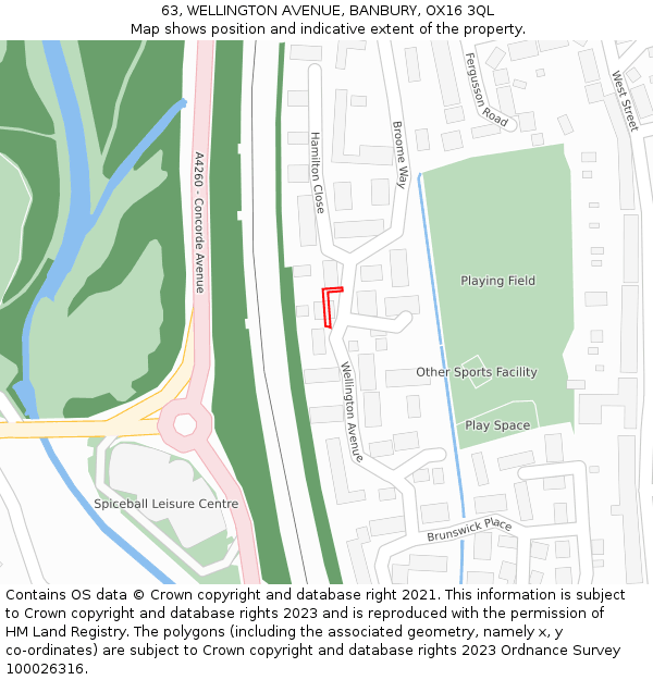 63, WELLINGTON AVENUE, BANBURY, OX16 3QL: Location map and indicative extent of plot