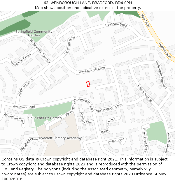 63, WENBOROUGH LANE, BRADFORD, BD4 0PN: Location map and indicative extent of plot