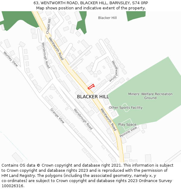 63, WENTWORTH ROAD, BLACKER HILL, BARNSLEY, S74 0RP: Location map and indicative extent of plot