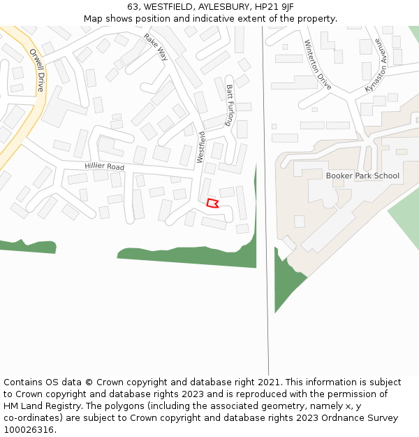 63, WESTFIELD, AYLESBURY, HP21 9JF: Location map and indicative extent of plot