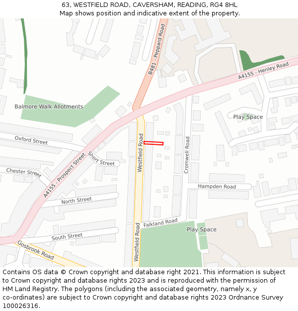 63, WESTFIELD ROAD, CAVERSHAM, READING, RG4 8HL: Location map and indicative extent of plot