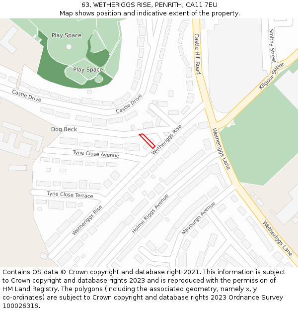 63, WETHERIGGS RISE, PENRITH, CA11 7EU: Location map and indicative extent of plot