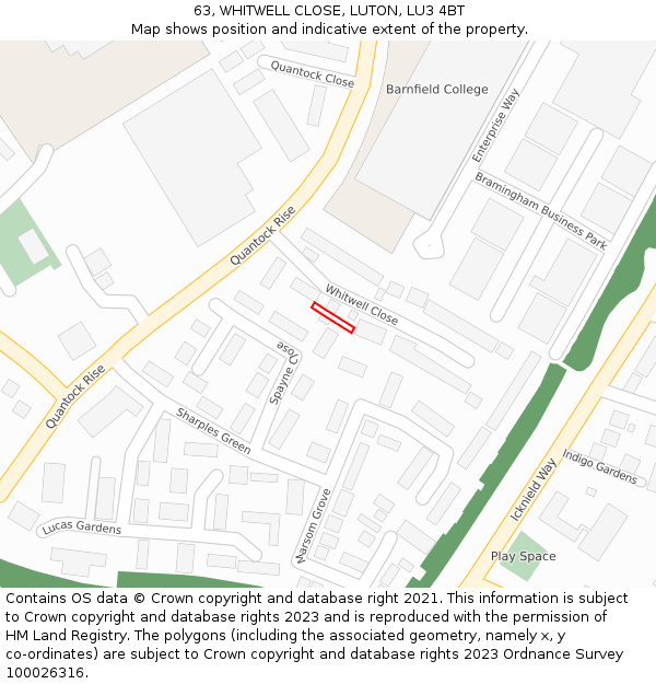 63, WHITWELL CLOSE, LUTON, LU3 4BT: Location map and indicative extent of plot