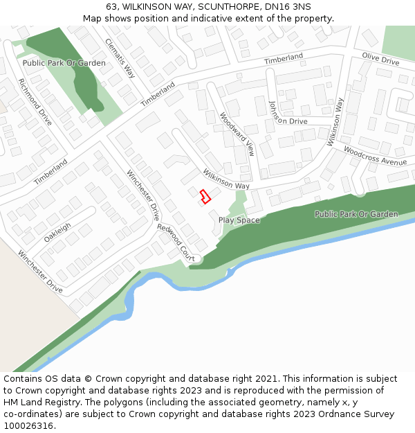 63, WILKINSON WAY, SCUNTHORPE, DN16 3NS: Location map and indicative extent of plot