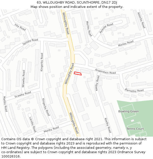 63, WILLOUGHBY ROAD, SCUNTHORPE, DN17 2DJ: Location map and indicative extent of plot