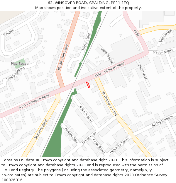 63, WINSOVER ROAD, SPALDING, PE11 1EQ: Location map and indicative extent of plot