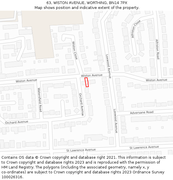 63, WISTON AVENUE, WORTHING, BN14 7PX: Location map and indicative extent of plot
