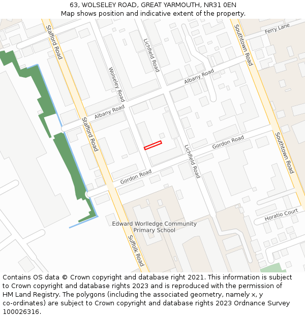 63, WOLSELEY ROAD, GREAT YARMOUTH, NR31 0EN: Location map and indicative extent of plot