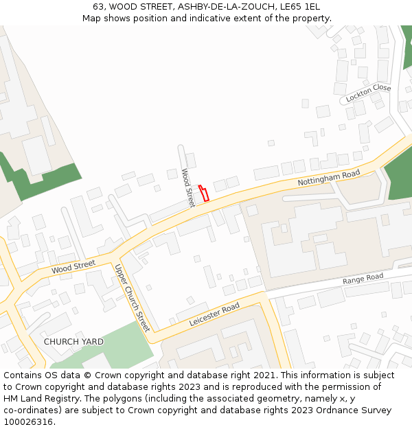 63, WOOD STREET, ASHBY-DE-LA-ZOUCH, LE65 1EL: Location map and indicative extent of plot