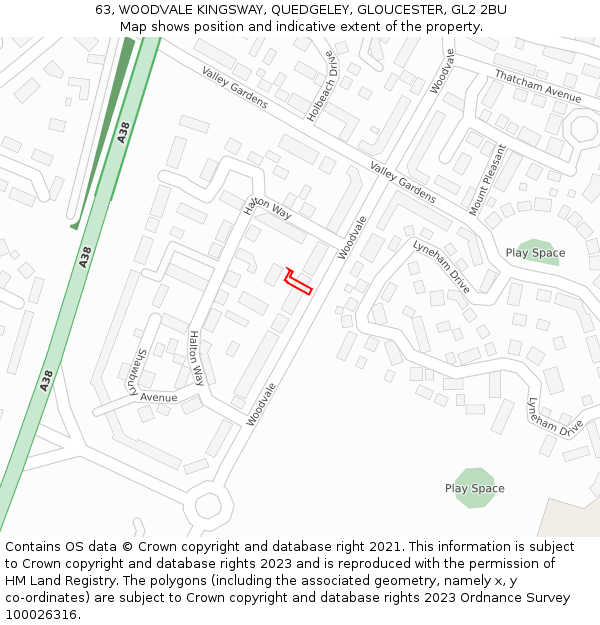 63, WOODVALE KINGSWAY, QUEDGELEY, GLOUCESTER, GL2 2BU: Location map and indicative extent of plot