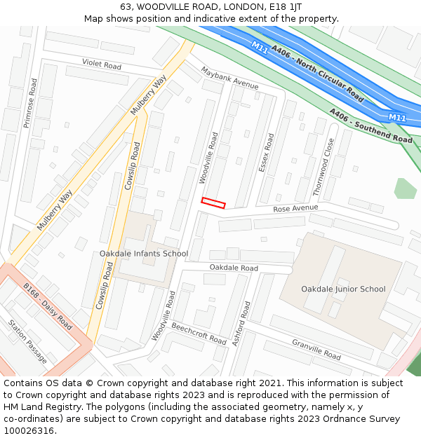 63, WOODVILLE ROAD, LONDON, E18 1JT: Location map and indicative extent of plot