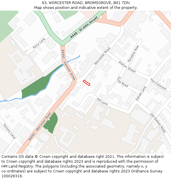 63, WORCESTER ROAD, BROMSGROVE, B61 7DN: Location map and indicative extent of plot
