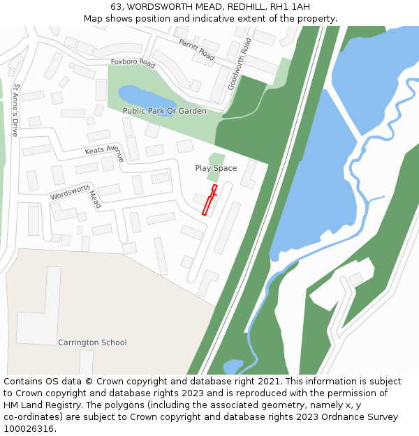 63, WORDSWORTH MEAD, REDHILL, RH1 1AH: Location map and indicative extent of plot