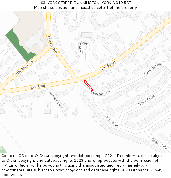 63, YORK STREET, DUNNINGTON, YORK, YO19 5ST: Location map and indicative extent of plot