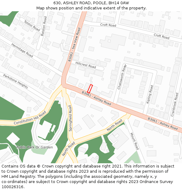 630, ASHLEY ROAD, POOLE, BH14 0AW: Location map and indicative extent of plot