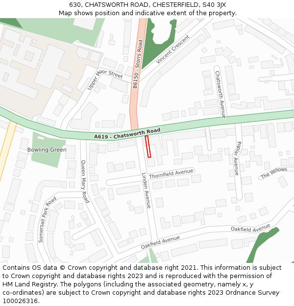 630, CHATSWORTH ROAD, CHESTERFIELD, S40 3JX: Location map and indicative extent of plot